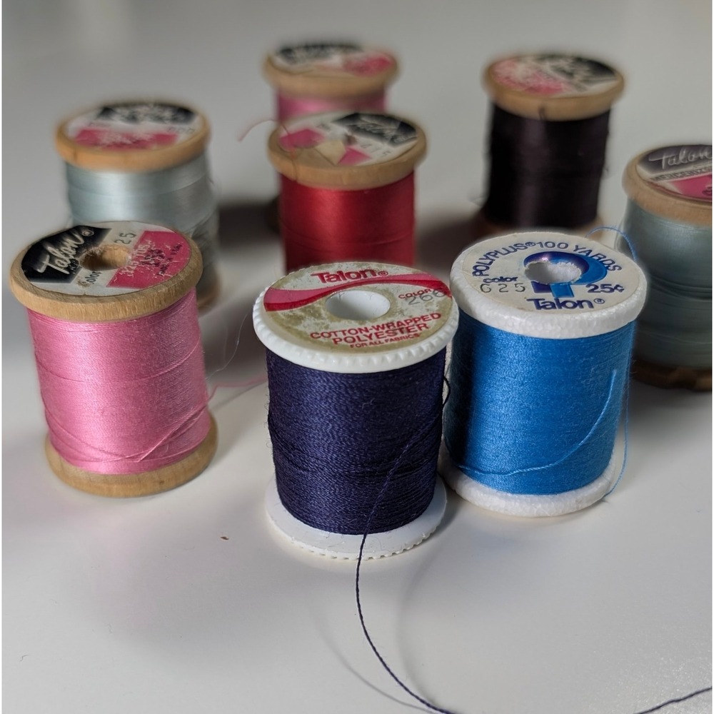 Vintage Talon Sewing Thread Lot 8 Spools Wood and Plastic Mercerized Cotton Poly